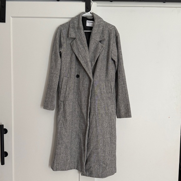 Old Navy long slouchy double-breasted coat Jacket small tall grey Houndstooth - Picture 10 of 14
